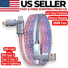 4-in-1 LED RGB Fast Charging Cable USB-C Micro Connector Cord for iPhone Android