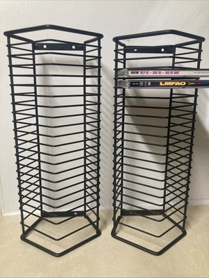 Set Of 2 Vintage Black Wire CD Tower Rack Stand Holds 22/24 CDs 14  Tall Storage