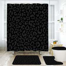 Onalasyc 4 Pcs Cheetah Shower Curtain,Black Leopard Animal Print Bathroom Sets,C