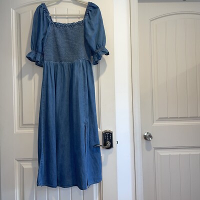 fitted lace wedding dress PUELLA Women's Long Denim Maxi Shirt Dress with Side Slit – Puella main image 0