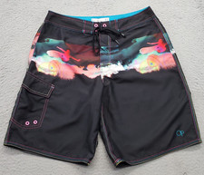 Op Ocean Pacific Board Shorts Mens 32 Multi Rainbow Print Side Pocket Drawstring