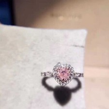 1.2CT Light Pink Heart Shape CZ Engagement Wedding Ring 925 Sterling Silver