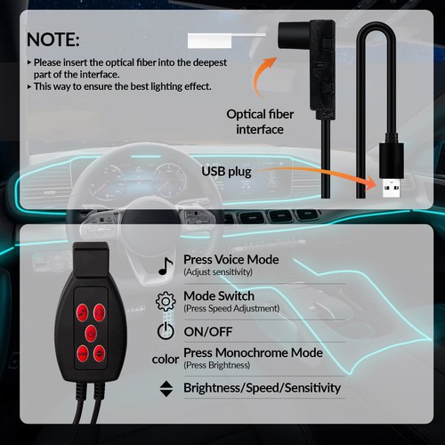 3M Auto Voiture Éclairage d'ambiance Éclairage Intérieur Barre Lumineuse Button Control, - Photo 4/10