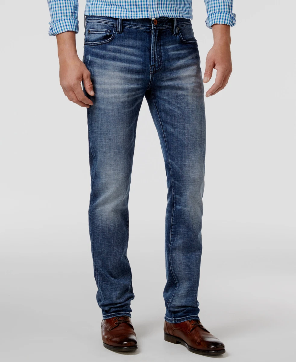90 William Rast Men Blue Straight Fit Hixson Stretch Denim Pants Jeans Size 28W