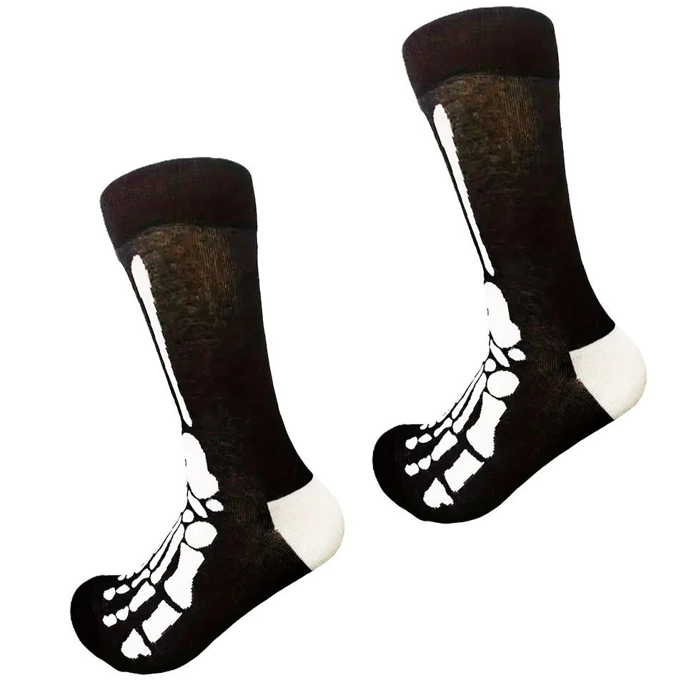 Funky SKELETON FOOT BONE (2nds:BOTH Pcs RIGHT FEET) CREW SOCKS Novelty Goth Punk - Image 4 of 4