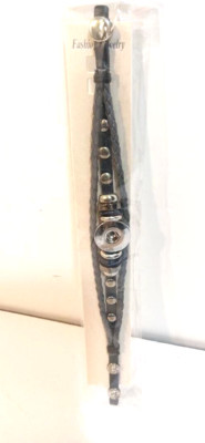 Ginger Snaps Bracelet Leather Navy Blue Silver Beads Studs Snap 10'' Inch