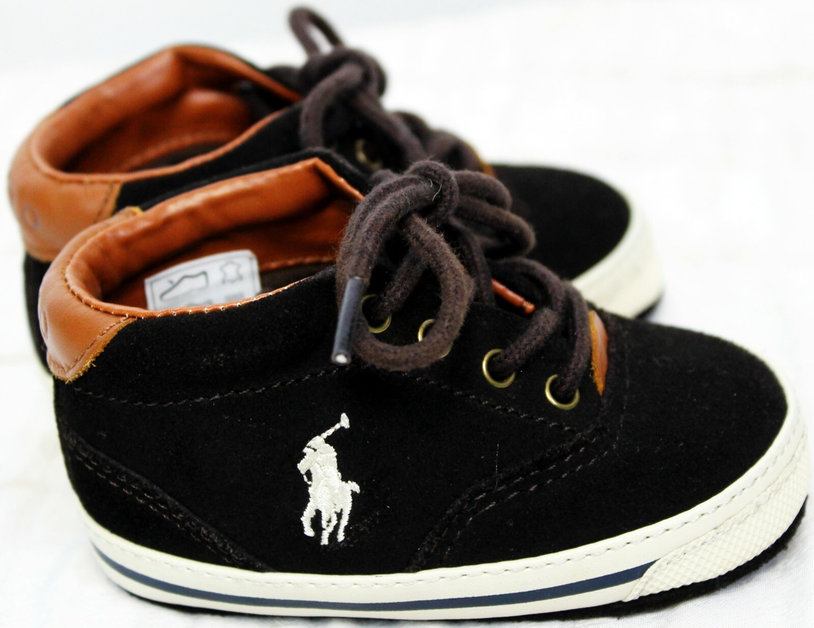 PONY Sneakers Ralph Lauren Layette cioccolato pelle scamosciata zale scarpe culla bambino 6 9 M stringate