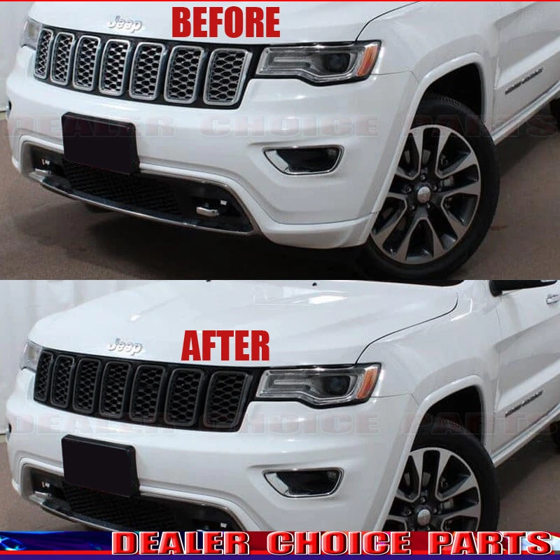 Glossy Black Grill Cover Insert For 2017 2018 2019 2020 2021 Jeep GRAND CHEROKEE - Image 4 of 4