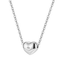 Womens CZ Drill Heart Pendant Necklace Gift Stainless Steel Love Charm Chain 18'