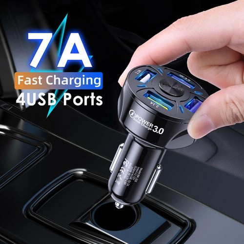 4 USB Ports Car Charger Adapter LED Display QC 3.0 Charging Accessori New E0 - Picture 2 of 13