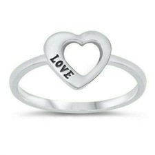 Heart Ring Genuine Sterling Silver 925 Oxidized Face Height 9 mm Size 8