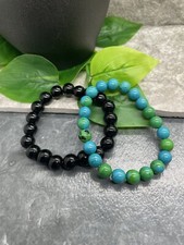 2 PC Handmade Glass Bead Stackable 6.5  Plus Stretch Bracelet Set New A2107
