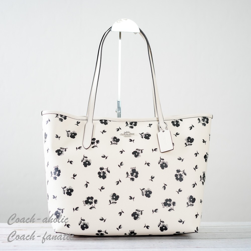 COACH City Tote With Floral Print フラワートートバッグ CP073 NWT Coach CP073 City Tote Bag With Floral Print in Chalk