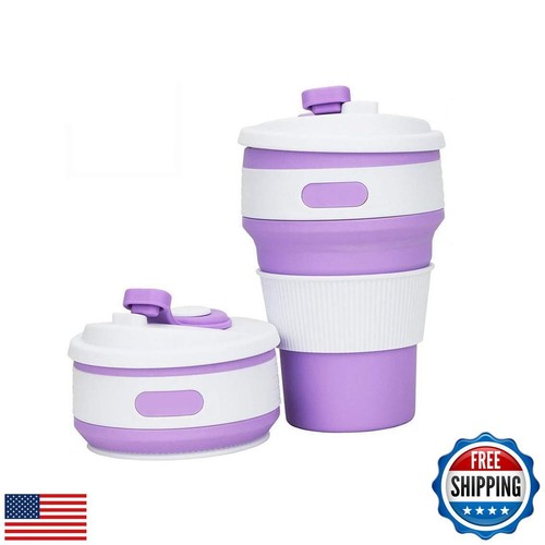 Fullgaden Silicone Collapsible Travel Cup,Portable Drinking Mug with Lid, Wat