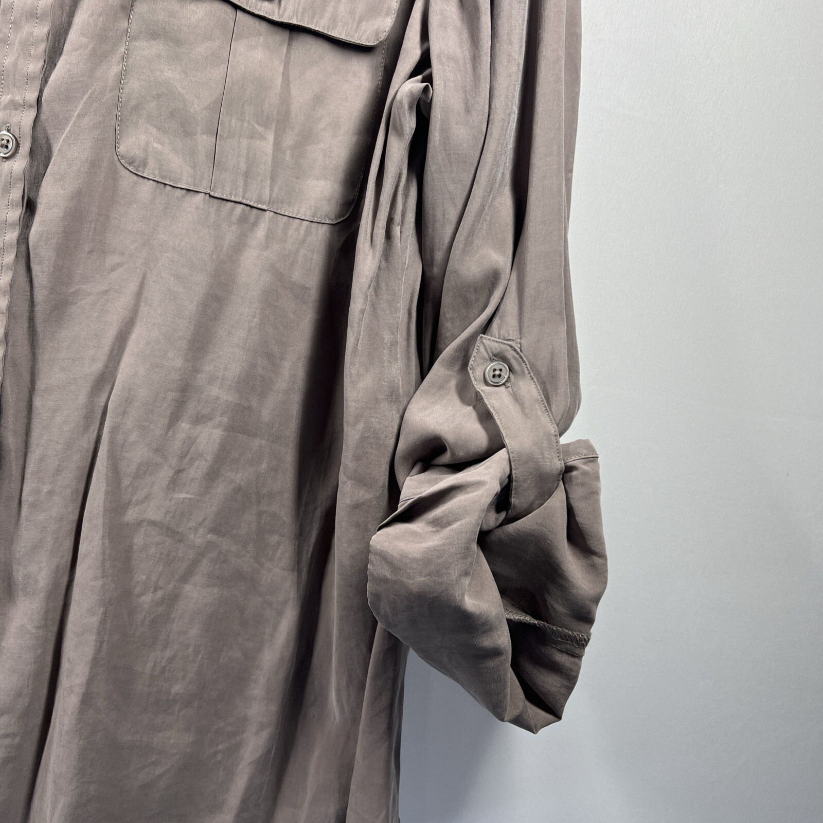 Chicos Blouse Size Large Button Up Solid Taupe Lo… - image 5