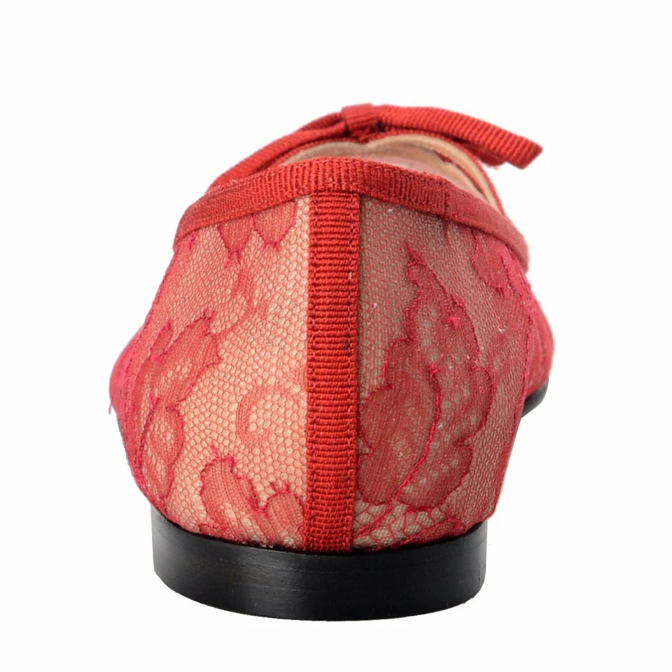 Zapatos planos bailarinas de encaje vintage rojas para mujer Valentino Garavani talla 7,5 Foto 3 de 4
