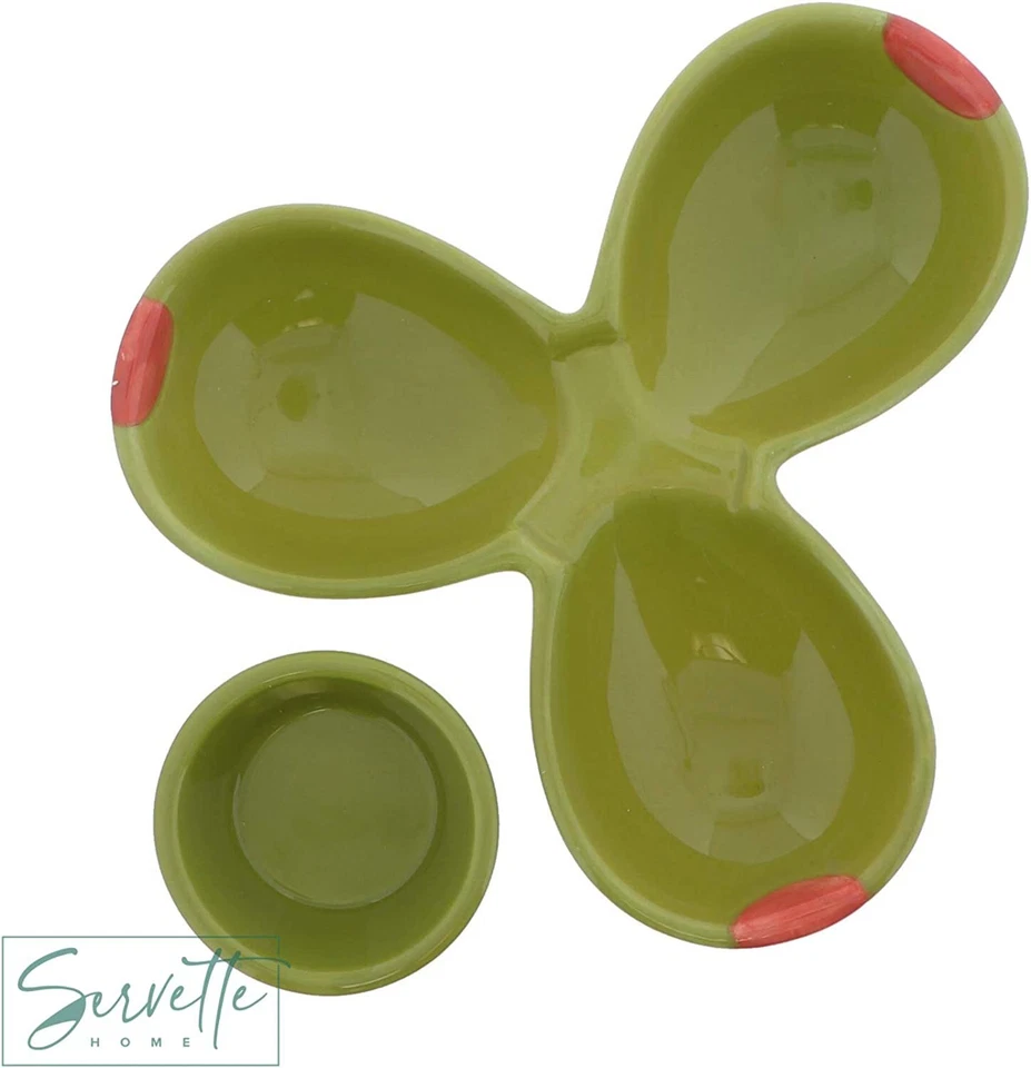 Olive Shaped Four Section Ceramic Condiment Divided Serving Tray - Image 4 of 4