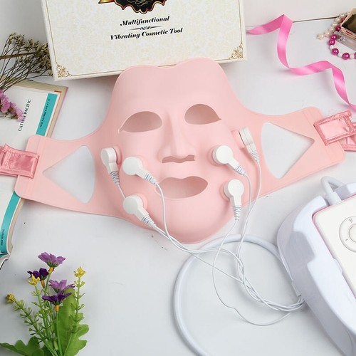Pink LED Light Photon Therapy Soft Gel Vibration Anti Wrinkle Mask Face Massager - Picture 2 of 9