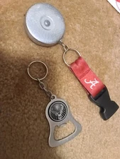 Vintage Key-Bak Retractable Keychain Metal + Metal Bottle Opener & Alabama Latch