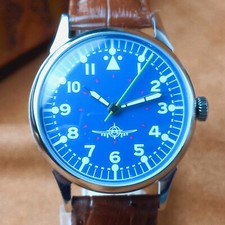 Vintage Watch Raketa Aviator Soviet Mechanical Men's Watch Blue Dial Serviced