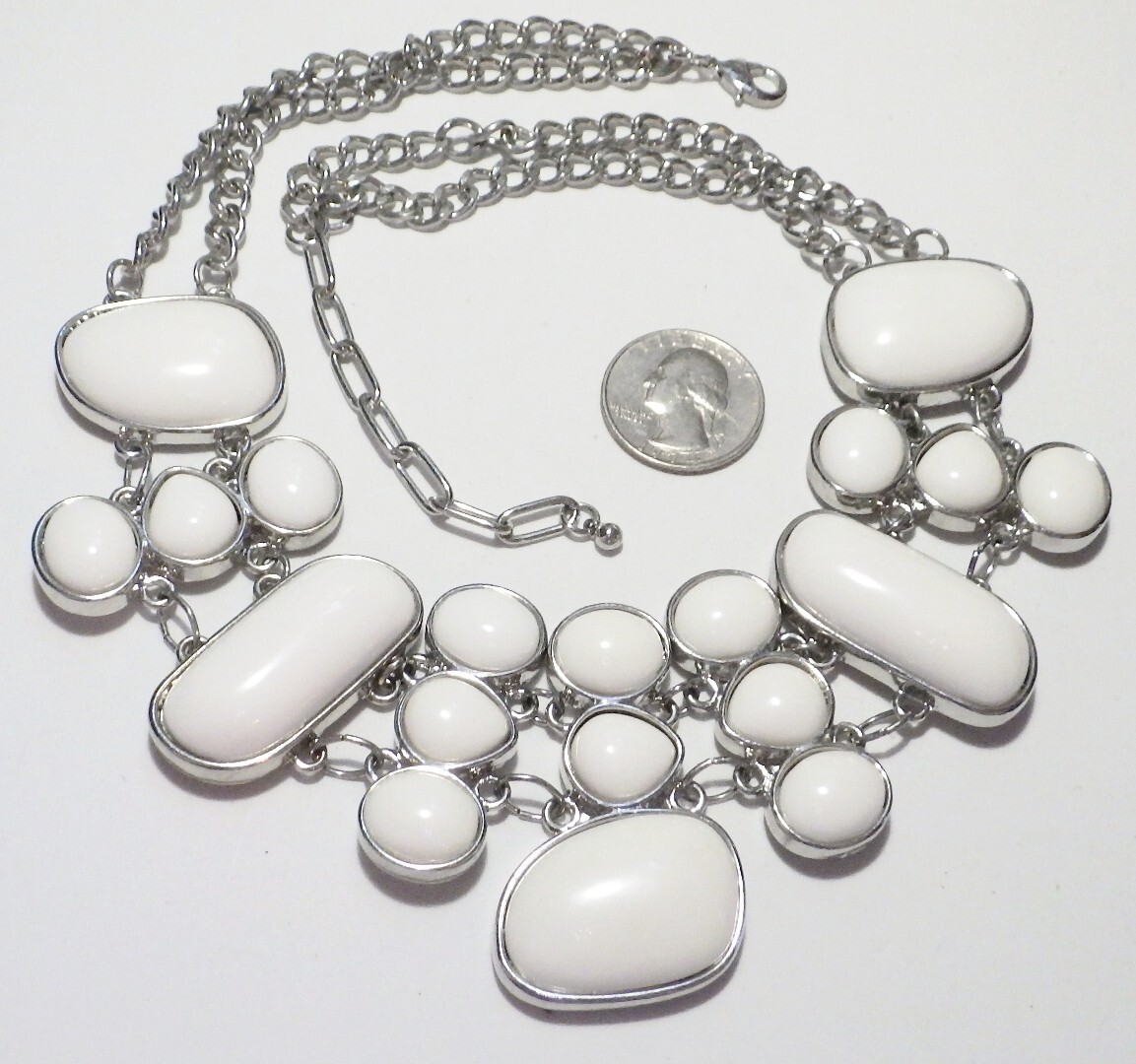 Statement White Acrylic Cab Assorted Shape Bib Do… - image 1