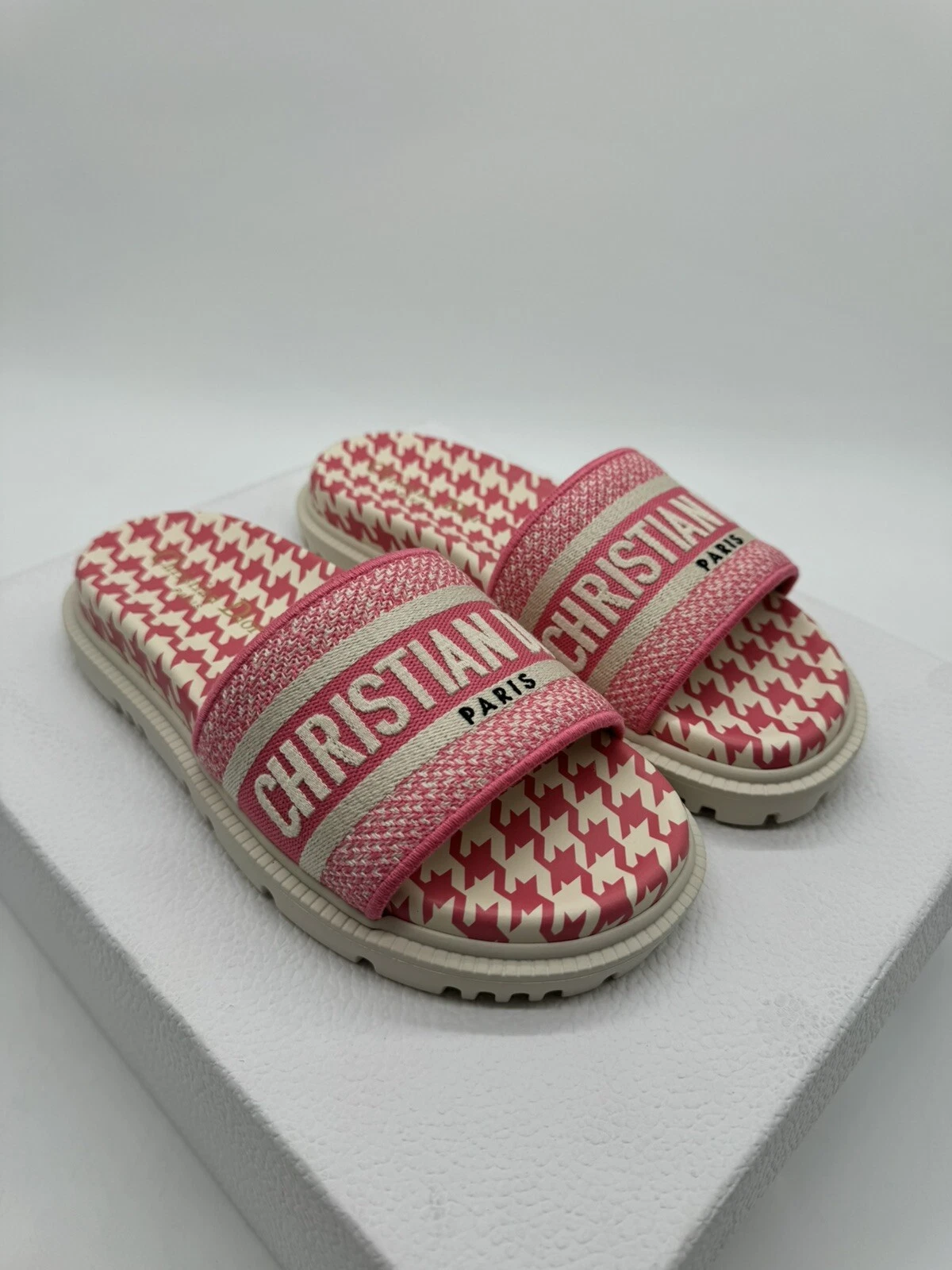 Dior Dway Slide Houndstooth pivoine rose au Royaume Uni 2,5 NEUF