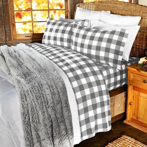 GRAY WHITE BUFFALO PLAID QUEEN SIZE 