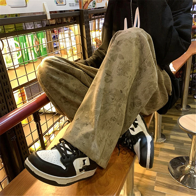 Men Casual Corduroy Pants Workout Baggy Sweatpant Fahion Long Trousers