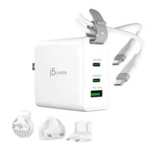 j5create 65W GaN USB-C/A 3-Port Travel Charger +3 Changeable Plugs + USB-C Cable