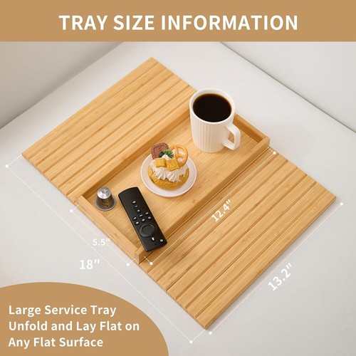 Foldable Bamboo Couch Arm Table - Convenient Snack & Drink Holder for Sofa - Picture 5 of 10