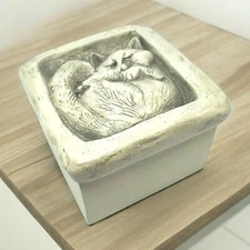 Vtg Telle M Stein Decorative Trinket Jewelry Box Cat Kitten Gray Resin