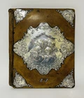 Antique Victorian Sterling Silver Mounted Leather Desk Blotter Cherubs Comyns