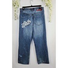 Akademiks Logo Pocket Jeans Size 36 Y2K Hip Hop Streetwear Skater Baggy Vnt