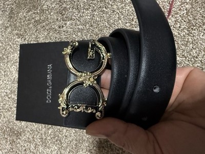 Black leather belt with a golden buckle of the ''DG''  from the Dolce & Gabbana