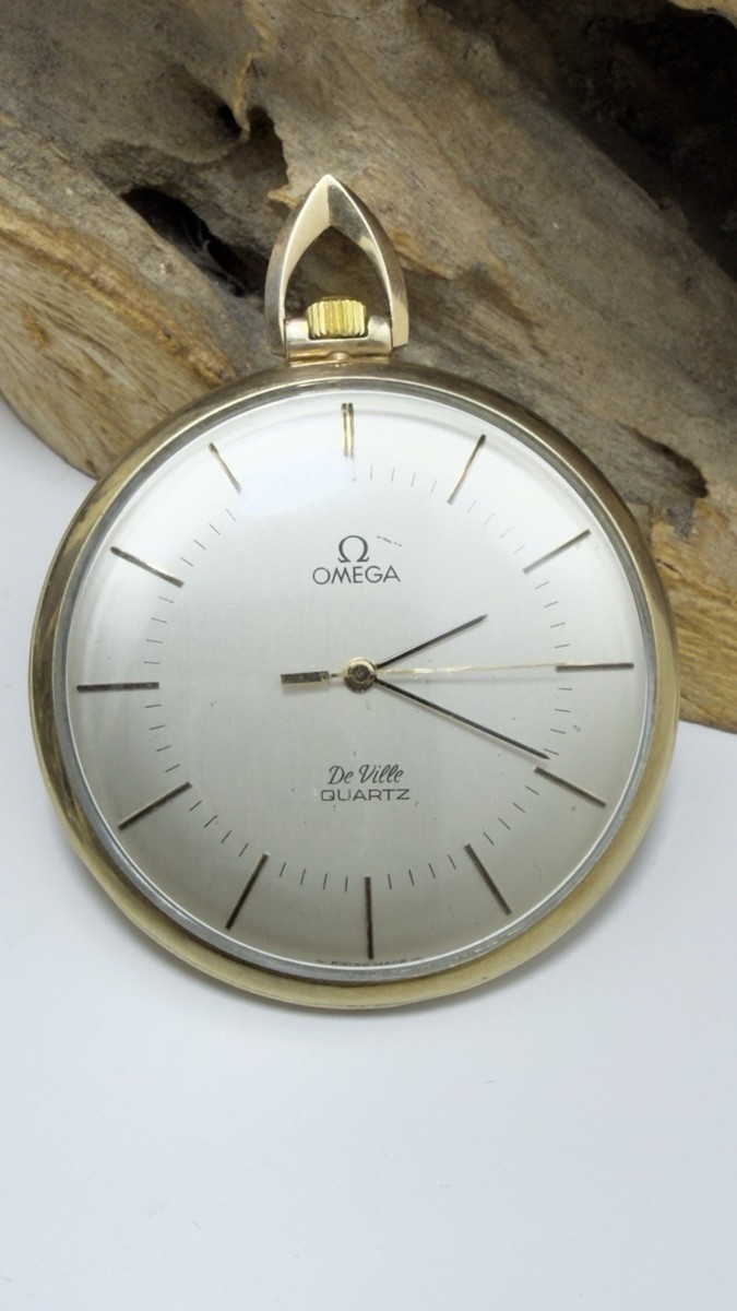 Omega De Ville Vintage Pocket Watch Quartz Gold 10k Filled Open