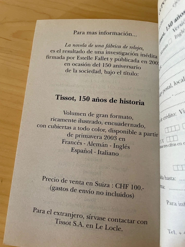 Libro de Novela Tissot - Fábrica de Relojes 150 Th Ann - Español - Hecho en Suiza Foto 4 de 4