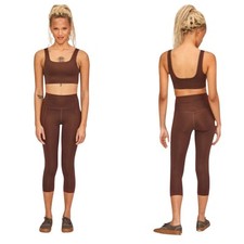 Girlfriend Collective Leggings Earth Compressive High Rise Crop Brown Athletic