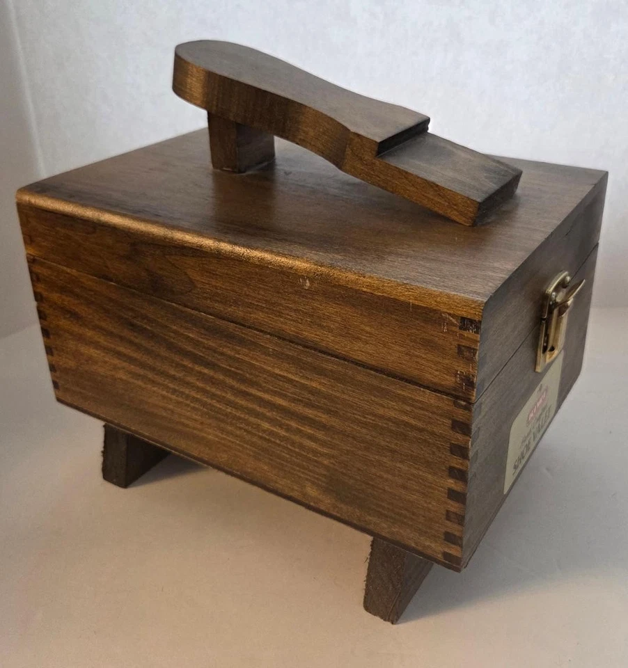 Vintage KIWI handgefertigter Schuhdiener Holz Schuhputzkasten Set 7 Bürsten - Bild 2 von 4