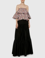 Caroline Constas Liza Off Shoulder Tiered Ruffle Top Size Small, Red Boho Print