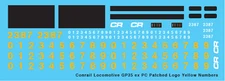 N Scale - Conrail Locomotive GP35 exPC Patched Logo Yellow Numbers Decals