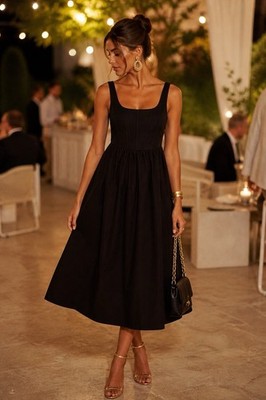 Esprit elegantes Cocktailkleid Abendkleid festlich schwarz Midi Baumwolle neu! M