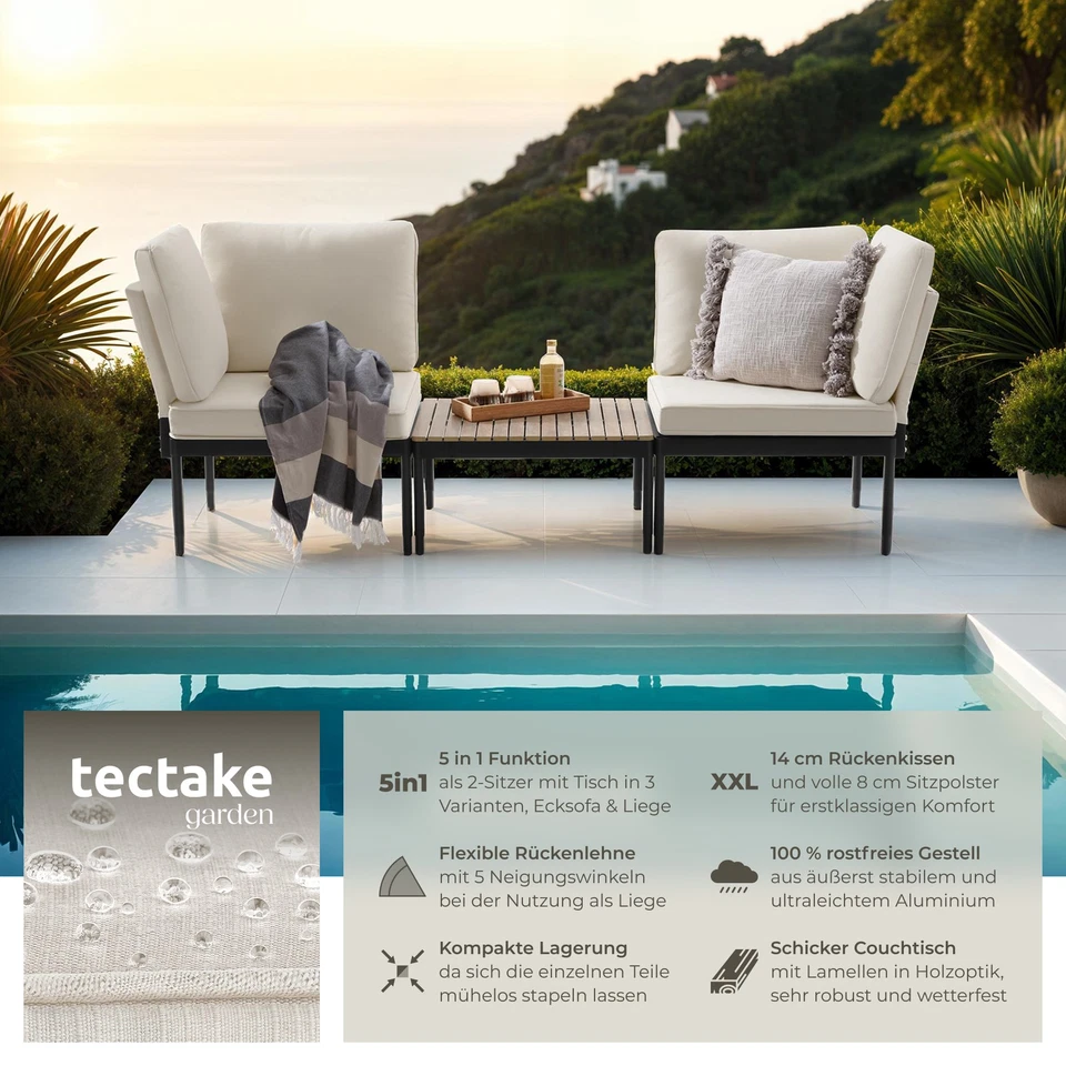 Gartenliege Garten-Set verstellbar Alu Gestell Gartenmöbel Ecksofa wetterfest - Bild 3 von 4