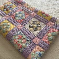 Authentic Vintage Hand Quilted Patchwork Quilt 56 x 72 Pastel Cottage Colors