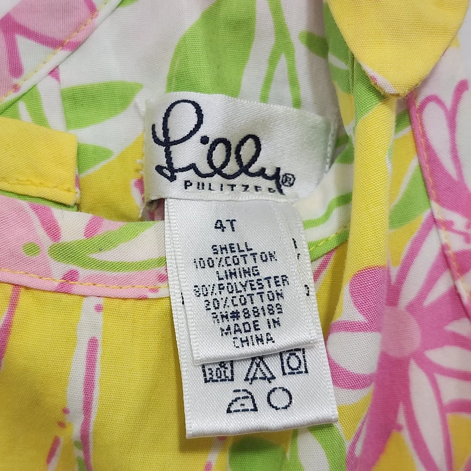 Vestido Vintage Lilly Pulitzer Niñas Talla 4T Garden Vista Jungle Elephant Amarillo Foto 4 de 4