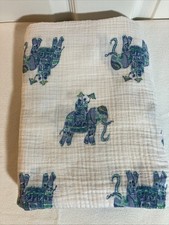 Pottery Barn Kids Lilly Pulitzer Elephant Bazaar Muslin Baby Blanket Blue 47x47