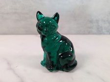 Vintage Fenton Emerald Green 3.5" Glass Sitting Cat  Curled Tail