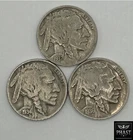 Lot of 3 Buffalo / Indian Head Nickel Coins with Full Dates, Old US Coins!