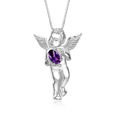 Rylos Guardian Angel Necklace w/ Gemstone & Diamonds, 18'' Sterling Silver Chain