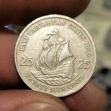 East Caribbean States twenty five cents coin 1989 Queen Elizabeth II ship design