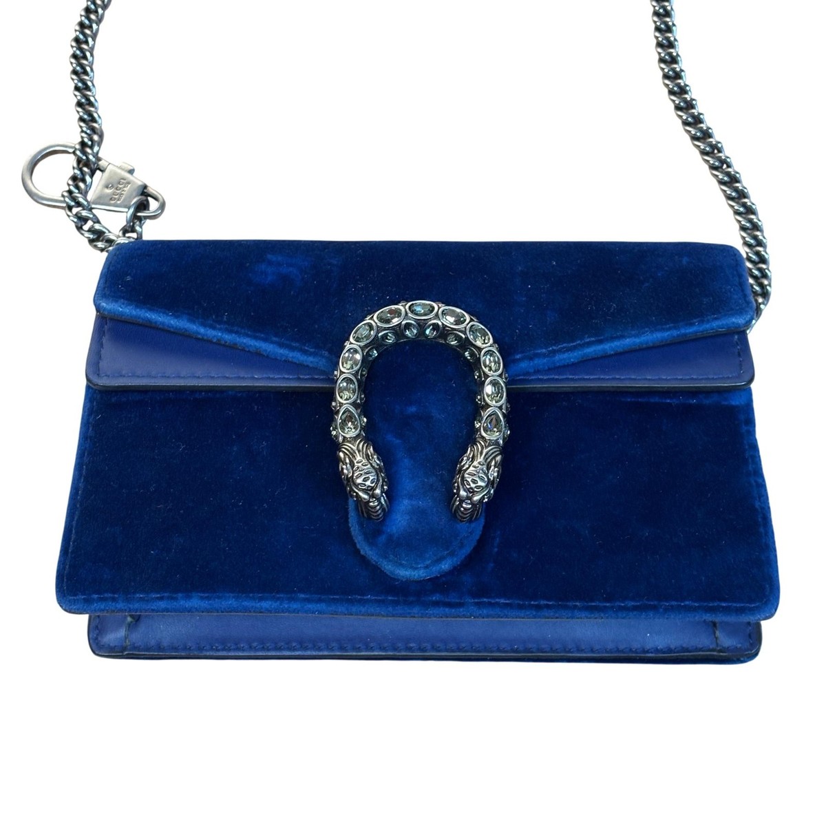 Gucci Blue Velvet Dionysus Super Mini Shoulder Bag / Leather Trim